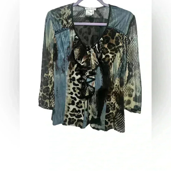 Alberto Makali Y2K 2000s Abstract Ruffle Blouse Size Large EUC - Picture 1 of 5